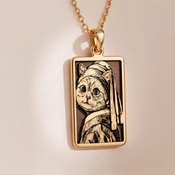 Cat with Pearl Earring Necklace in 14K Solid Gold 14mm — side view — Shop Luminous Luxury Crafts