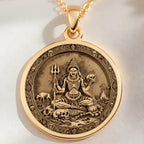Chamunda Kali Goddess Medallion Pendant Pendants 14K 14K Gold Plated pendant featuring a detailed Hindu deity surrounded by skulls and animals necklace