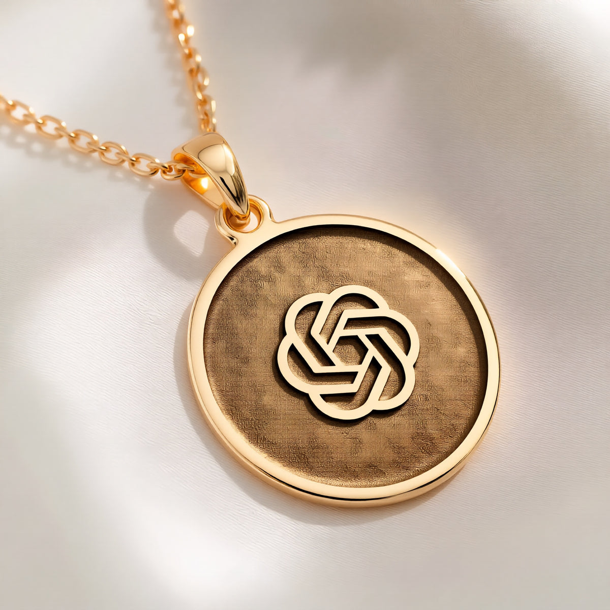 14K solid gold ChatGPT AI Talisman Amulet Necklace: round  ChatGPT AI symbol with engra...