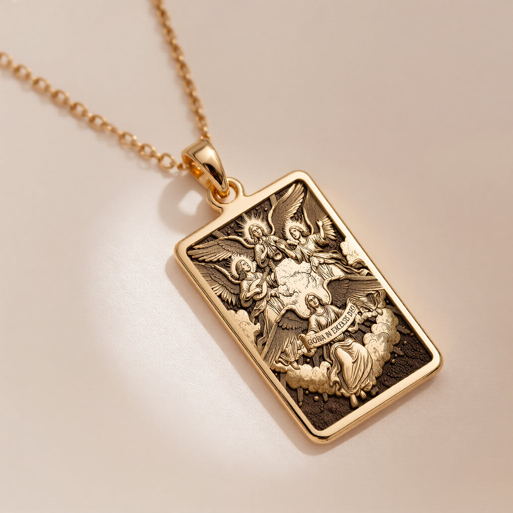 Choir of Angels Sacred Music Necklace | 14K Solid Gold - Spiritual Protection Divine Symbol