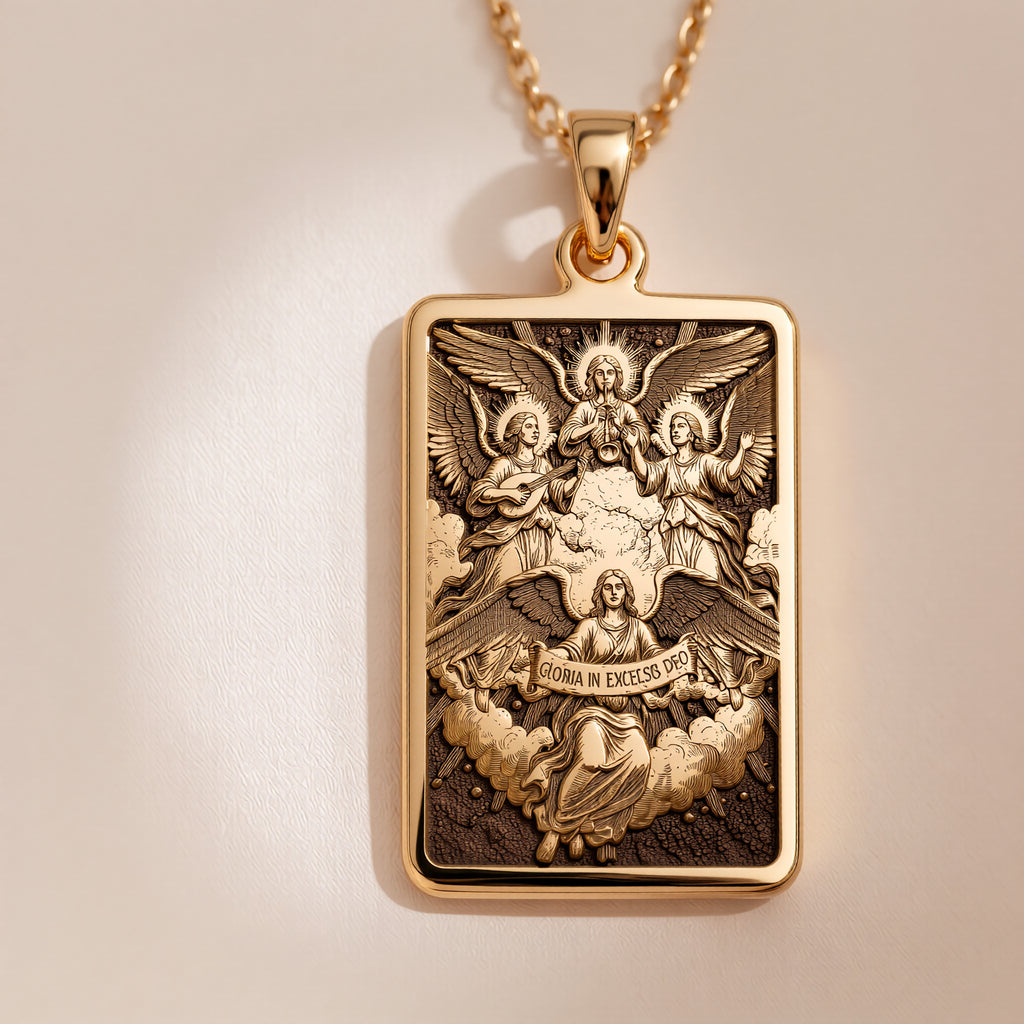 Choir of Angels Sacred Music Necklace | 14K Solid Gold - Spiritual Protection Divine Symbol