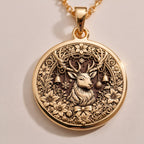 Christmas Deer Necklace Necklaces 925 925 Sterling Silver round pendant featuring a detailed deer surrounded by foliage necklace