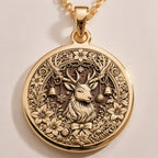 Christmas Deer Necklace Necklaces Gold-toned pendant necklace options featuring various metal finishes and engraving choices.