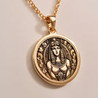 Cleopatra Pendant Necklaces Rose 14K Rose 14K 14K Rose 14K 14K Rose Gold Plated circular pendant with engraved portrait design necklace