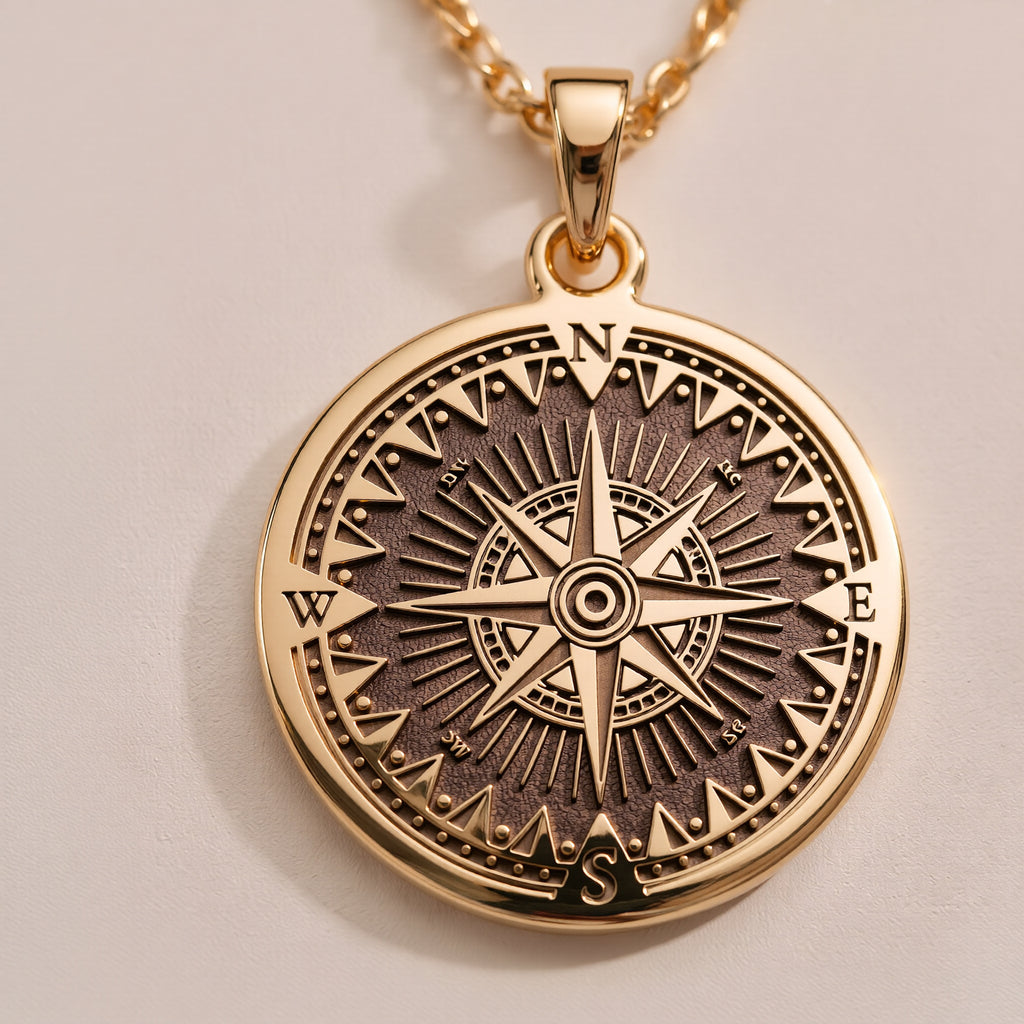 Compass Pendant Necklace Necklaces 14K 14K Gold Plated compass rose pendant necklace with geometric star design