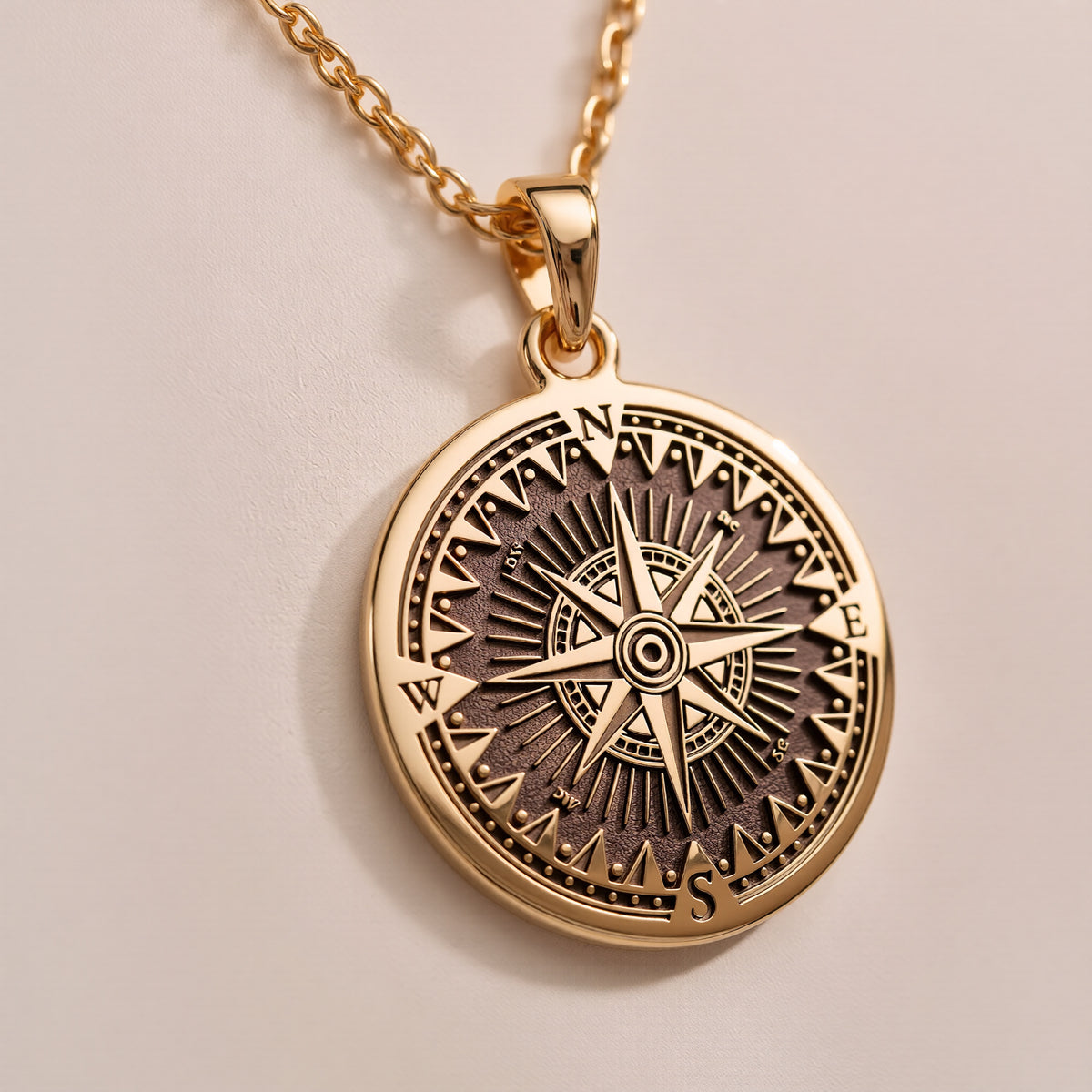 Compass Pendant Necklace Necklaces 14K 14K Gold Plated compass rose starburst pendant necklace with intricate detailing.