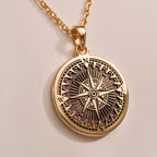 Compass Pendant Necklace Necklaces 14K 14K Gold Plated compass rose starburst pendant necklace with intricate detailing.