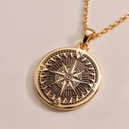 Compass Pendant Necklace Necklaces 14K 14K Gold Plated compass rose starburst pendant necklace with intricate geometric design