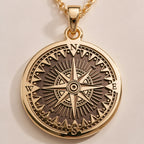 Compass Pendant Necklace Necklaces 14K 14K Gold Plated compass rose sunburst pendant necklace with intricate geometric design