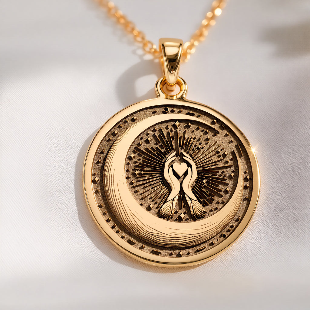Crescent Moon Celestial Pendant | 14K Solid Gold - Spiritual Protection Astronomy Lover