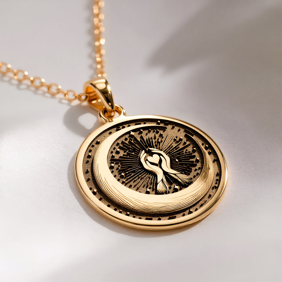Crescent Moon Celestial Pendant | 14K Solid Gold - Spiritual Protection Astronomy Lover