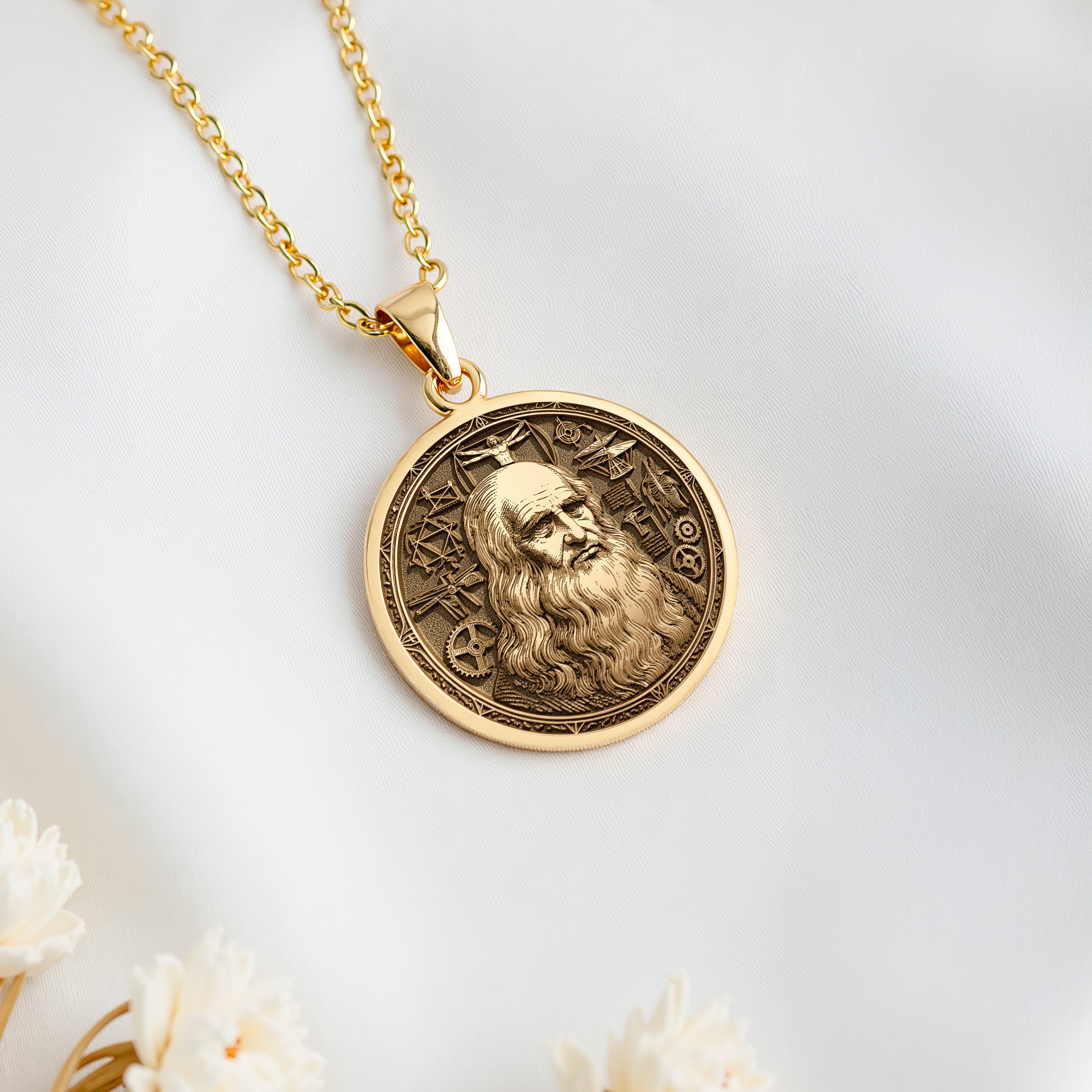 Da Vinci Renaissance Kunst-Anhänger | Silber & vergoldete Optionen - Antike Mythologie Geschichtsliebhaber Geschenk