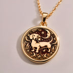 Dachshund Dog Pendant Necklace Necklaces Rose 14K Rose 14K 14K Rose 14K 14K Rose Gold Plated dog portrait pendant with ornate scrollwork necklace