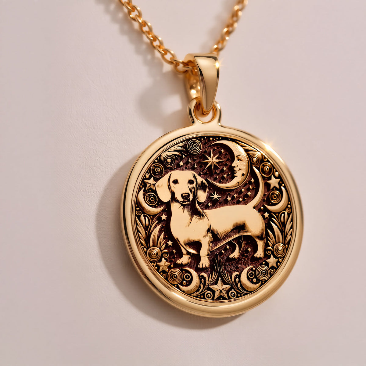 925 925 Sterling Silver Dachshund Dog Pendant Necklace Necklaces Silver-toned metal pendant necklace with round shape and engraved design.