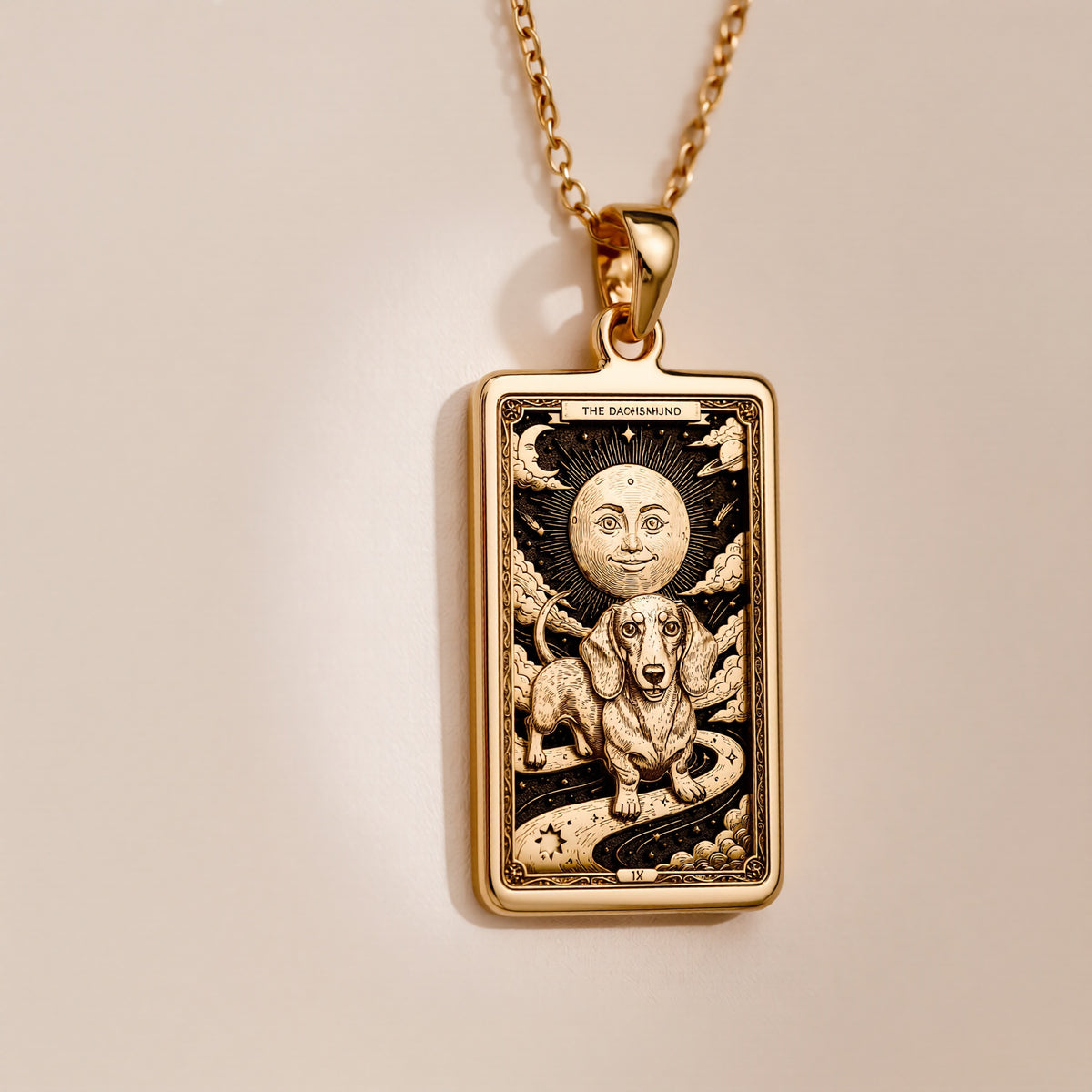Dachshund Tarot Dog Mom Medallion - 14K Solid Gold