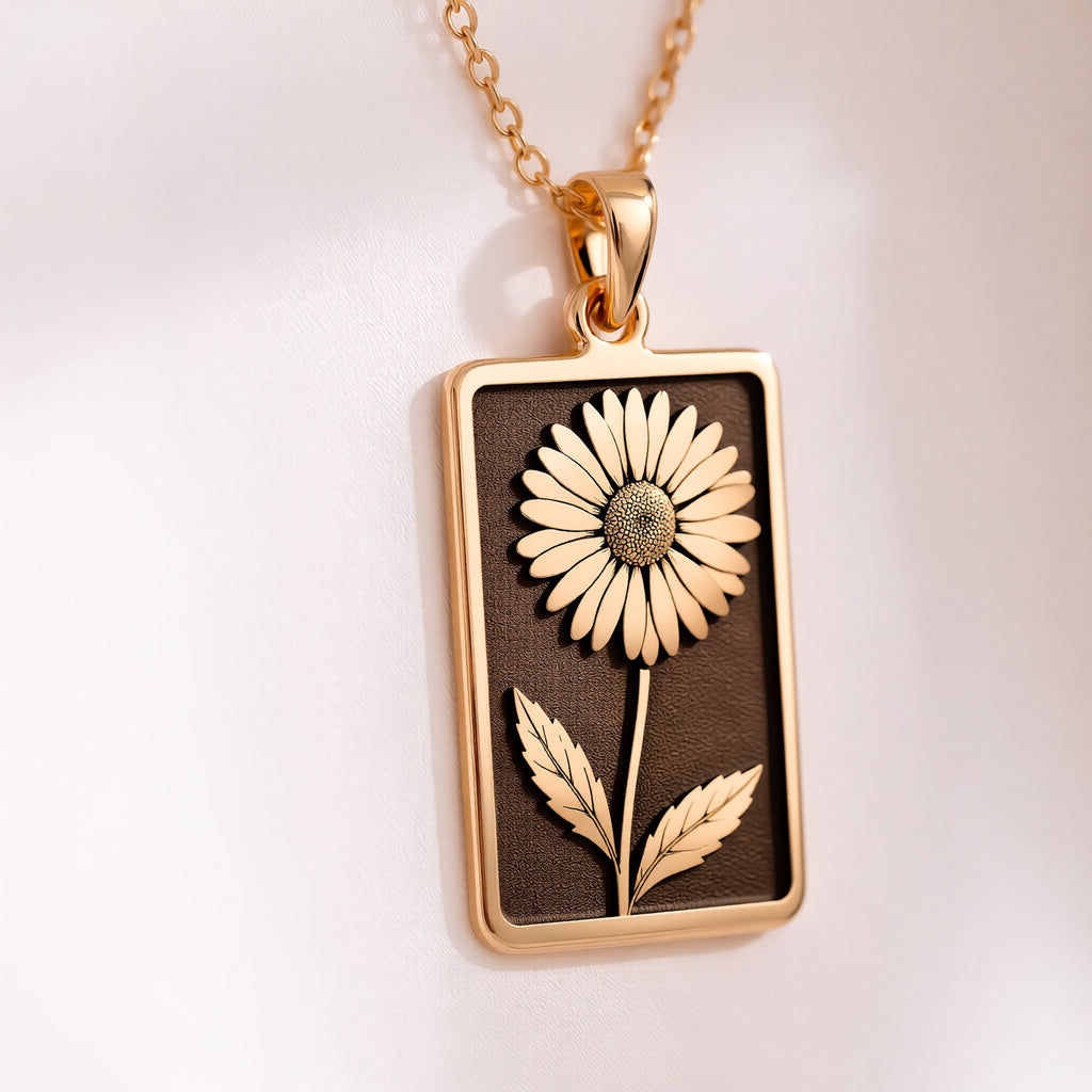 Daisy Floral Pendant Necklace | 14K Solid Gold - Minimalist Birthstone Jewelry for April