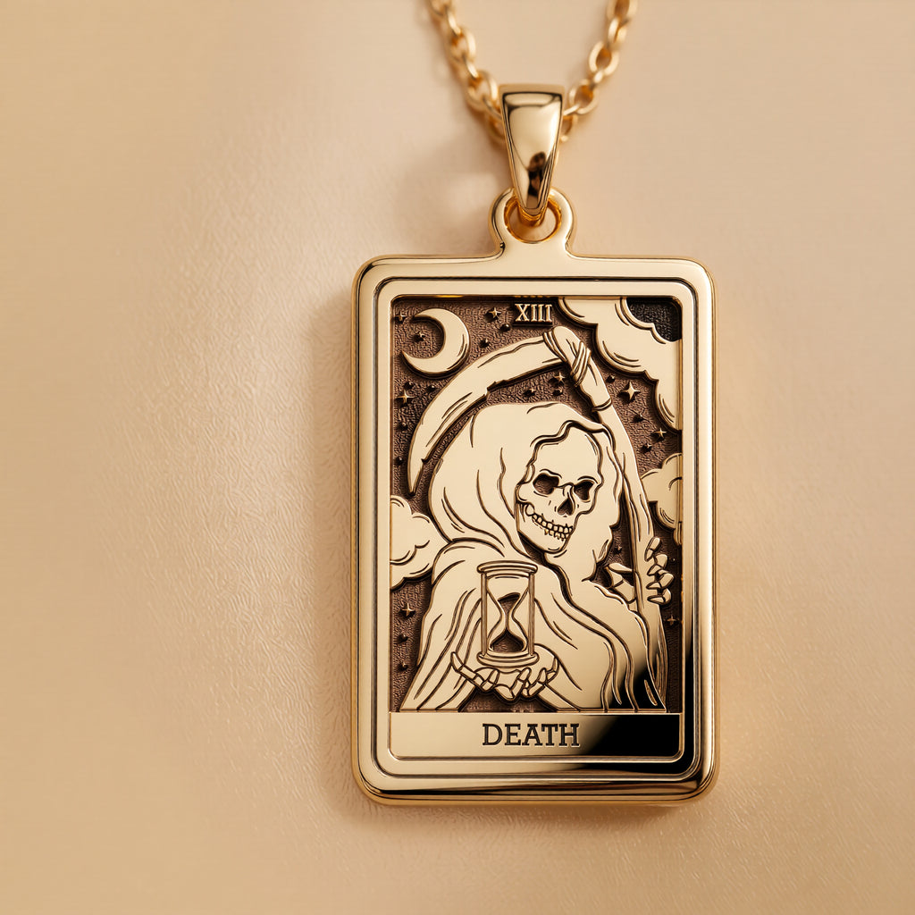 Death Tarot Rider Waite Necklace Necklaces 14K 14K Gold Plated skull and chalice pendant with crescent moon design for gothic style necklace