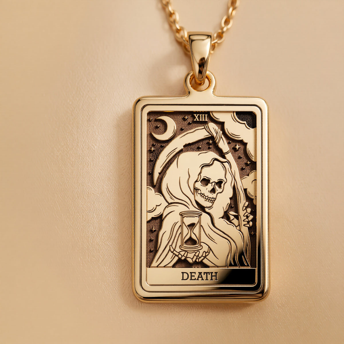 Death Tarot Rider Waite Necklace Necklaces 14K 14K Gold Plated skull and chalice pendant with crescent moon design for gothic style necklace