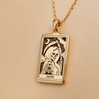 Death Tarot Rider Waite Necklace Necklaces 14K 14K Gold Plated pendant necklace featuring a gothic skull holding a chalice design.