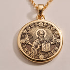 Sterling Silver Saint Dionysius Areopagite Pendant with detailed Orthodox design. Handcrafted silver coin charm featuring Christian saint with holy book and sacred elements. Religious jewelry celebrating Orthodox faith and divine guidance.