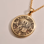 Silver plated Saint Dionysius Medallion Necklace: round  of Saint Dionysius Christian m...