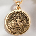 14K solid gold Dionysus God of Wine Pendant: round  of Dionysus Greek god of wine with ...