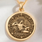 Dionysus God of Wine Coin Necklace Necklaces 14K 14K Gold Plated round pendant featuring a classical seated male figure design necklace