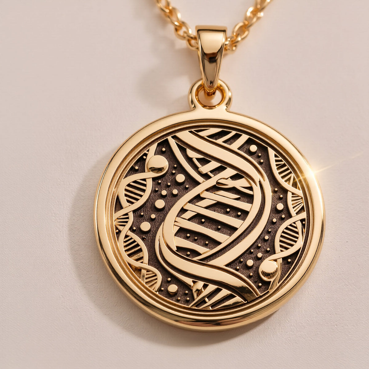 925 925 Sterling Silver DNA Double Helix Science Pendant Necklaces Oxidized silver round pendant with intricate swirling scrollwork design necklace