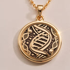 925 925 Sterling Silver DNA Double Helix Science Pendant Necklaces Oxidized silver round pendant with intricate swirling scrollwork design necklace