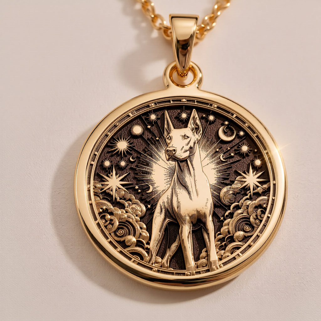 Doberman Pinscher Guardian Dog Pendant Necklaces 925 925 Sterling Silver celestial figure surrounded by stars pendant necklace