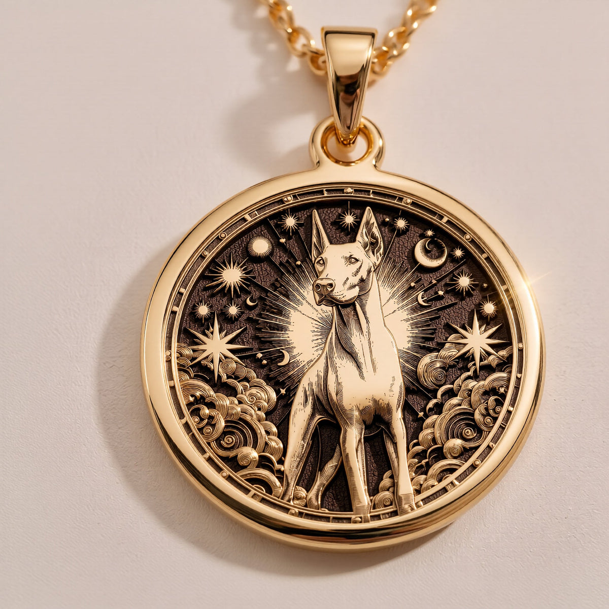 Doberman Pinscher Guardian Dog Pendant Necklaces 925 925 Sterling Silver celestial figure surrounded by stars pendant necklace
