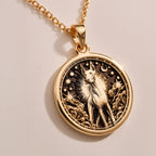 Doberman Pinscher Guardian Dog Pendant Necklaces Rose 14K Rose 14K 14K Rose 14K 14K Rose Gold Plated round pendant with intricate circular portrait design and star details