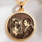 Dorian Gray Portrait Pendant Necklaces 14K 14K Gold Plated pendant necklace featuring an engraved portrait in an ornate antique frame.