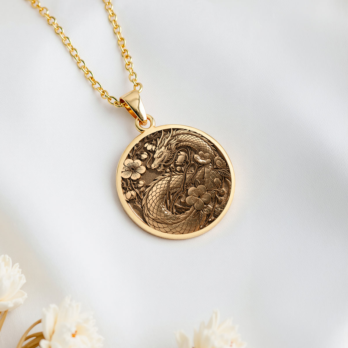 Japanese Dragon Ryu Symbol Pendant | 14K Solid Gold - Mythology Protection Talisman