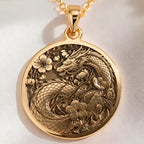 Japanese Dragon Ryu Symbol Pendant | 14K Solid Gold - Mythology Protection Talisman