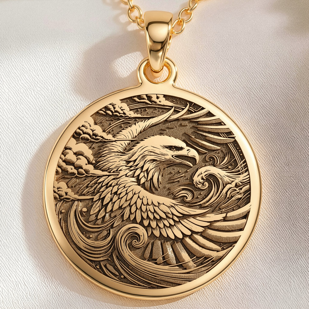 Eagle Totem Coin Necklace Necklaces 14K 14K Gold Plated eagle pendant necklace with detailed feather design