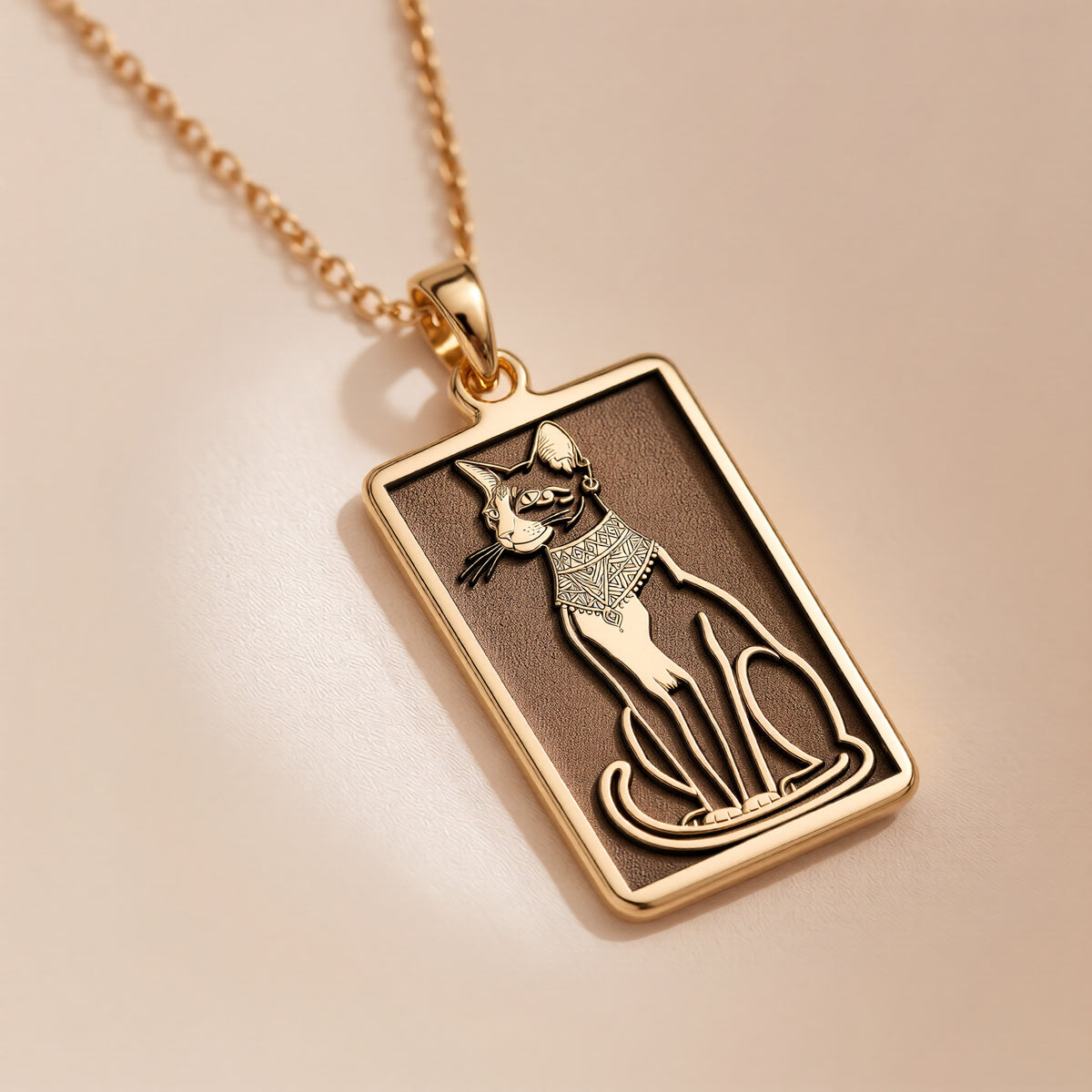 Egyptian Cat Pendant Necklace: 14K Gold, Bastet Goddess Amulet, Cat Lover Jewelry - View 2