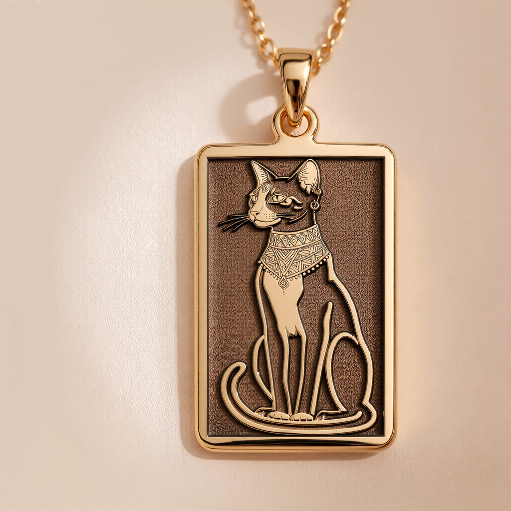 Bastet Goddess Cat Pendant Necklace - 14K Solid Gold