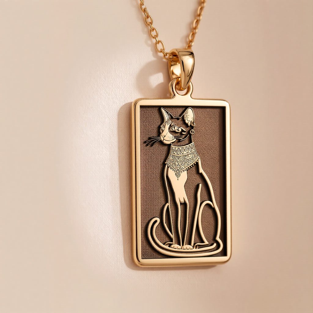 Egyptian Cat Pendant Necklace: 14K Gold, Bastet Goddess Amulet, Cat Lover Jewelry - View 2