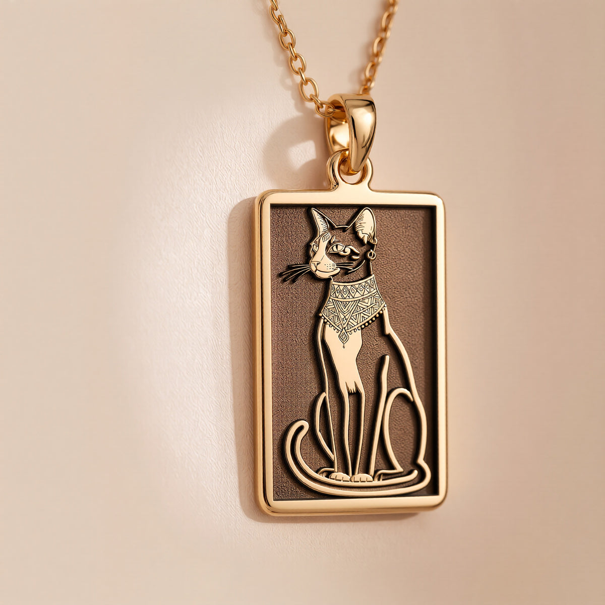 Egyptian Cat Pendant Necklace: 14K Gold, Bastet Goddess Amulet, Cat Lover Jewelry - View 2