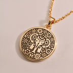 14K solid gold Ganesha Elephant God Pendant: round  of Hindu deity Lord Ganesha elephan...