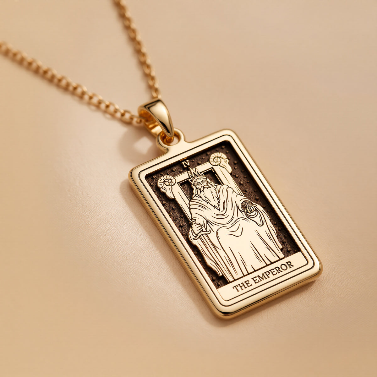 Emperor Card Tarot Necklace Necklaces 14K 14K Gold Plated pendant necklace featuring a classical emperor design with a laurel wreath.