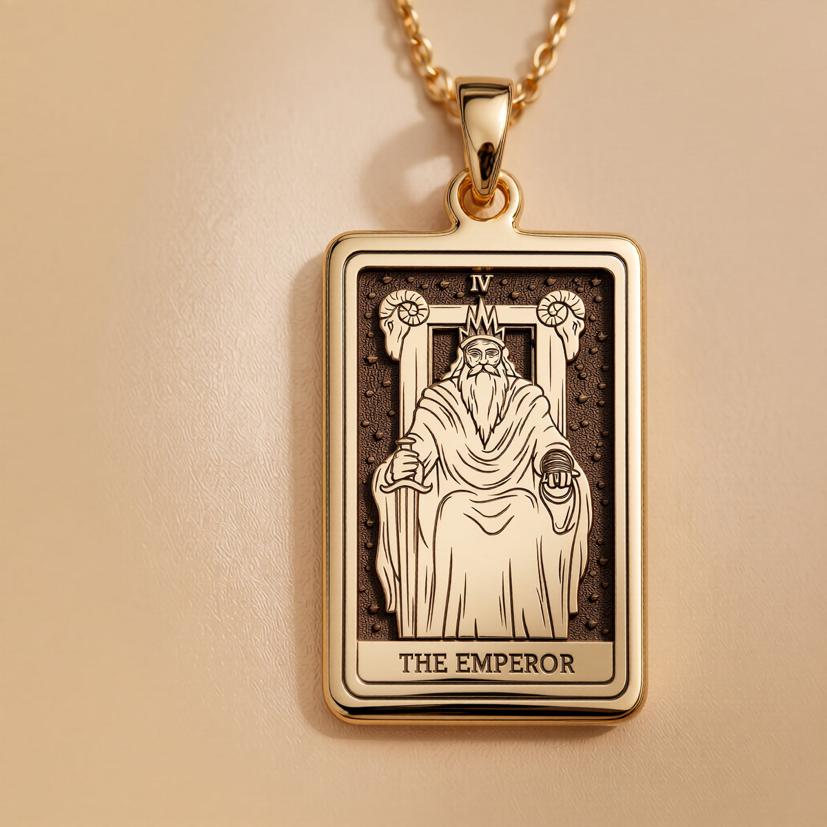Emperor Card Tarot Necklace Necklaces 14K 14K Gold Plated square pendant of an emperor figure with laurel wreaths necklace