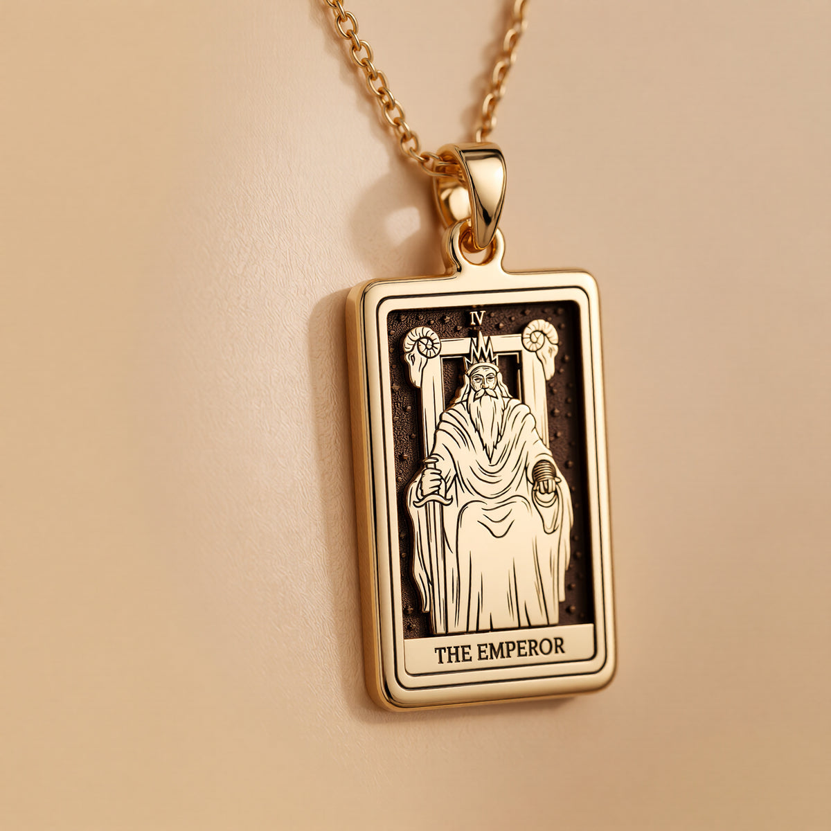 Emperor Card Tarot Necklace Necklaces 14K 14K Gold Plated framed pendant of an emperor figure necklace