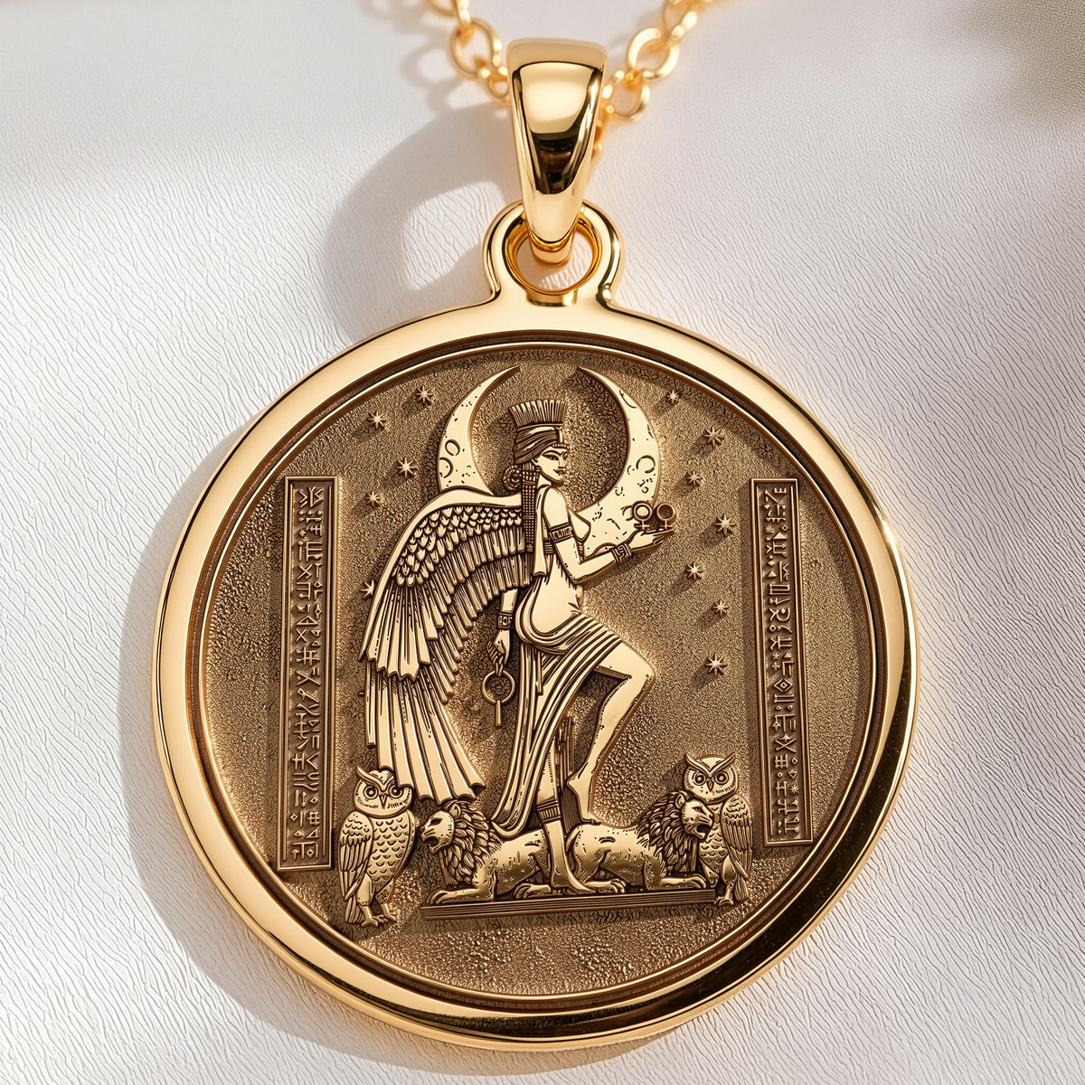 Underworld Queen Ereshkigal Pendant | 14K Solid Gold - Ancient Mythology Protection Talisman