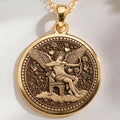 14K solid gold Cupid Eros God of Love Coin Pendant: round  of Cupid Eros Greek god with...
