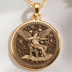 14K solid gold Cupid Eros God of Love Coin Pendant: round  of Cupid Eros Greek god with...
