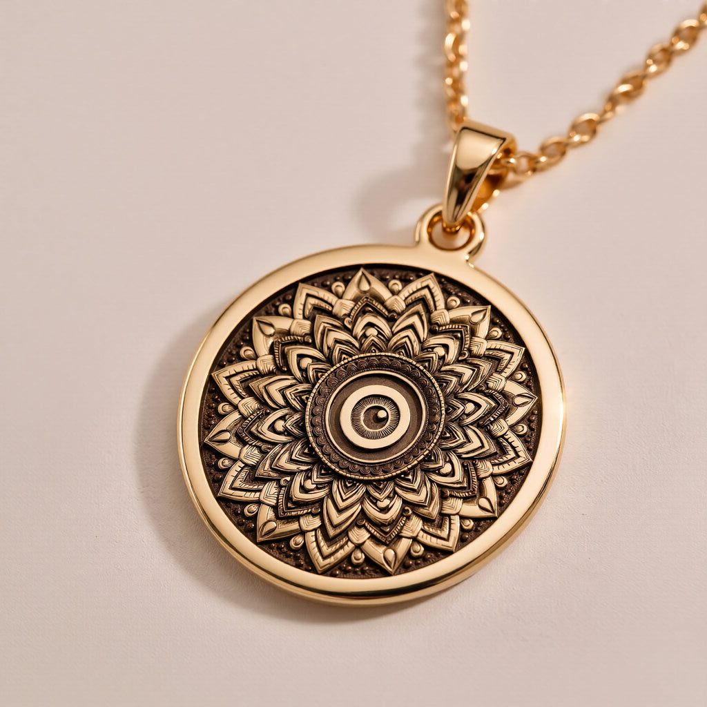 Sacred Mandala Evil Eye Necklace | 14K Gold & Silver Options - Spiritual Protection Geometry Charm - Image 1