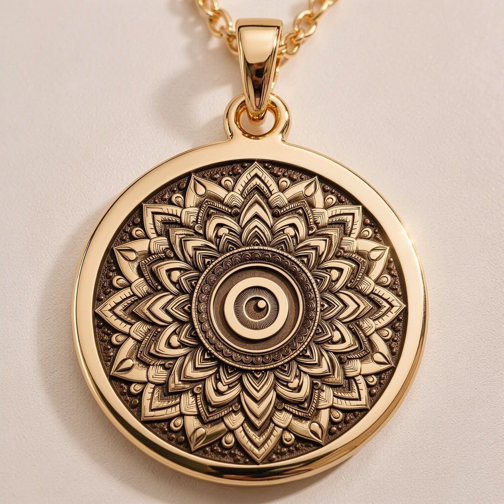 Sacred Mandala Evil Eye Necklace | 14K Gold & Silver Options - Spiritual Protection Geometry Charm - Image 2
