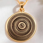 Evil Eye Pendant Necklace Necklaces 14K 14K Gold Plated sunburst pendant necklace with radiating lines and circular design.